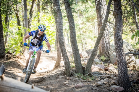 Slaloming through the Big Bear pines in the Super D race in June.